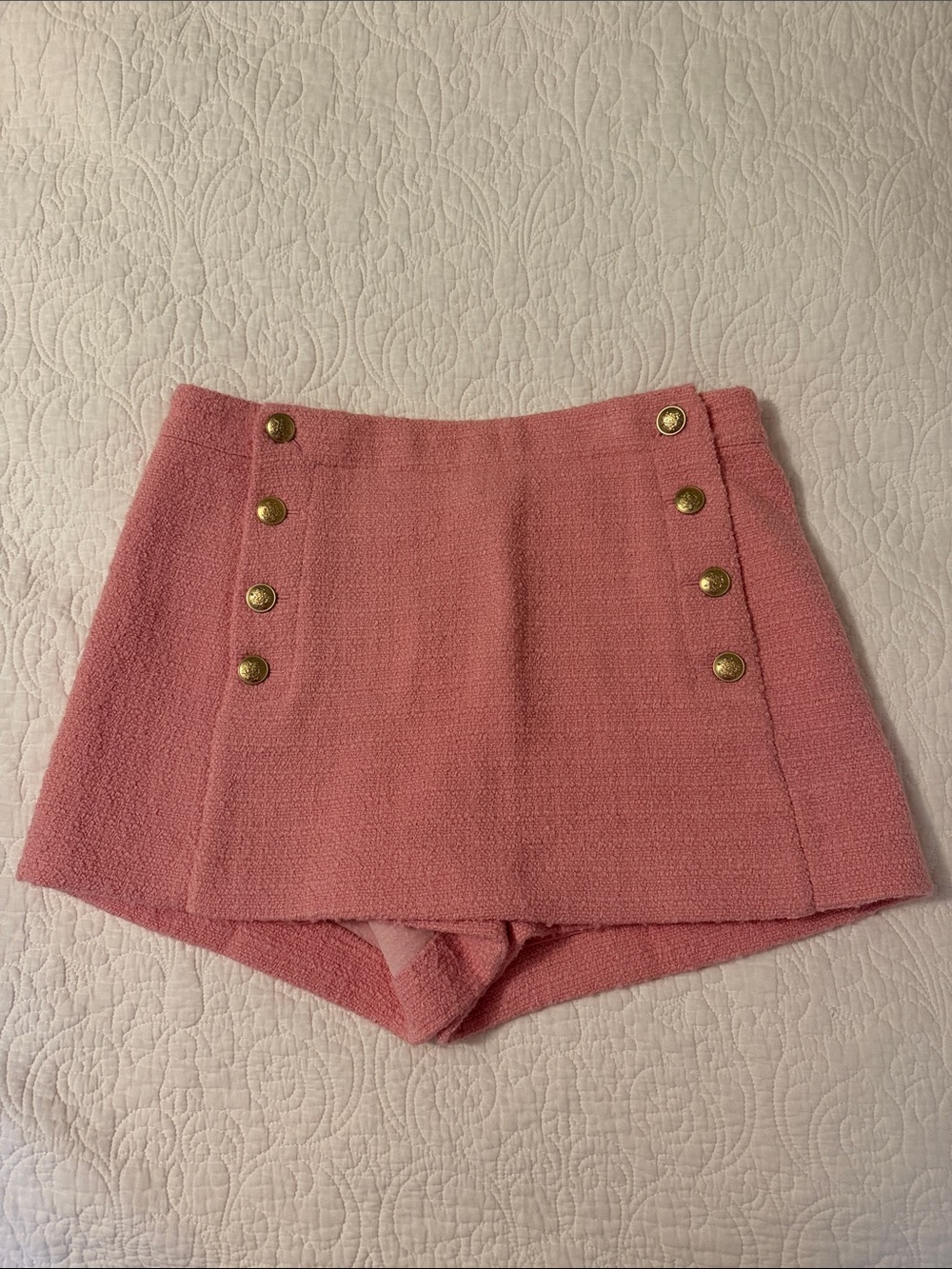 JCrew Women’s Pink Tweed Sailor Skort with Gold Buttons